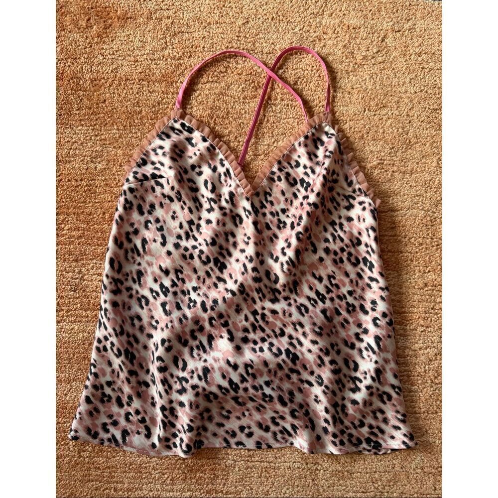 Victoria’s Secret Leopard Print Cami Top Size S Pink Ruffle Trim